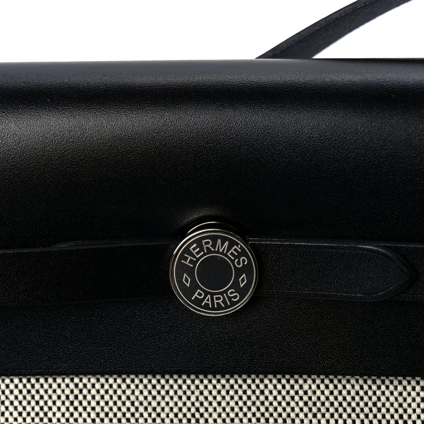 Hermes Military Toile Vache Hunter Herbag Zip Retourne 20 Ecru Black