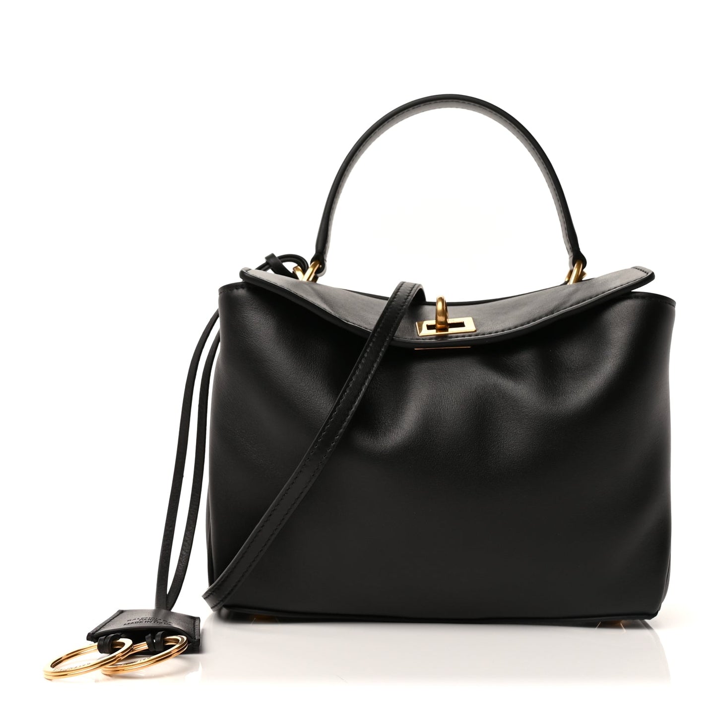 Balenciaga Natural Smooth Calfskin Small Rodeo Top Handle Handbag Black