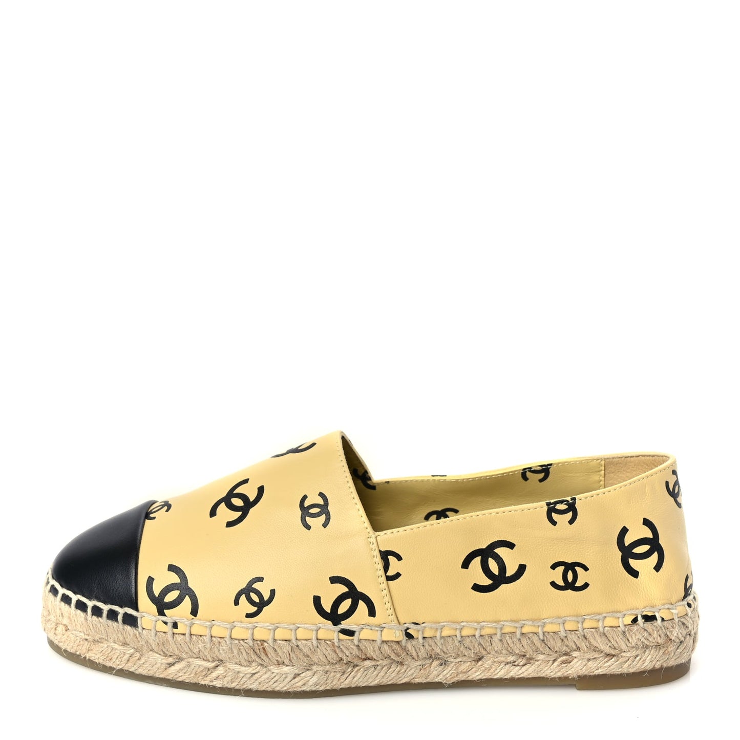 Chanel Lambskin Printed Coco Beach Espadrilles 38 Beige Black