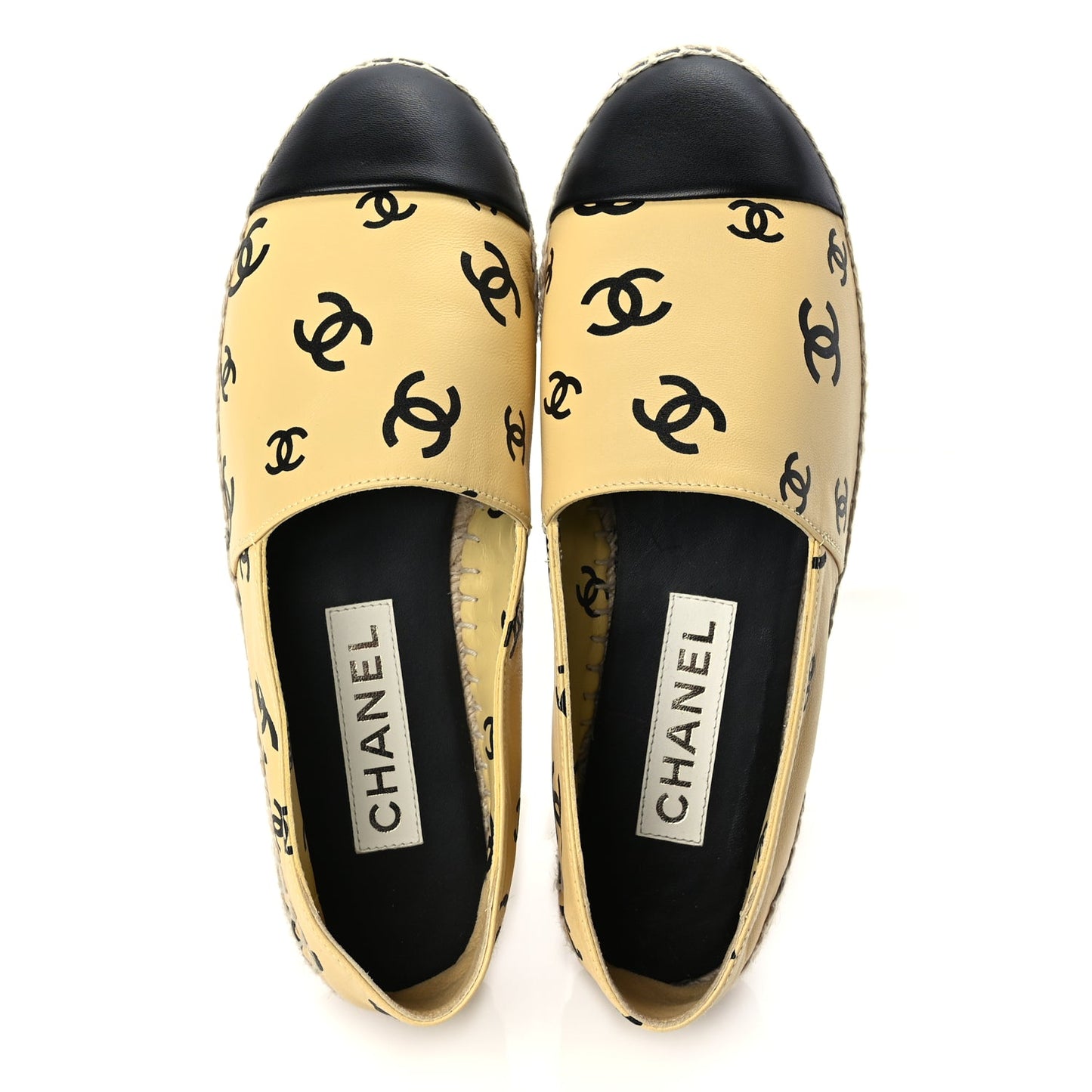 Chanel Lambskin Printed Coco Beach Espadrilles 38 Beige Black