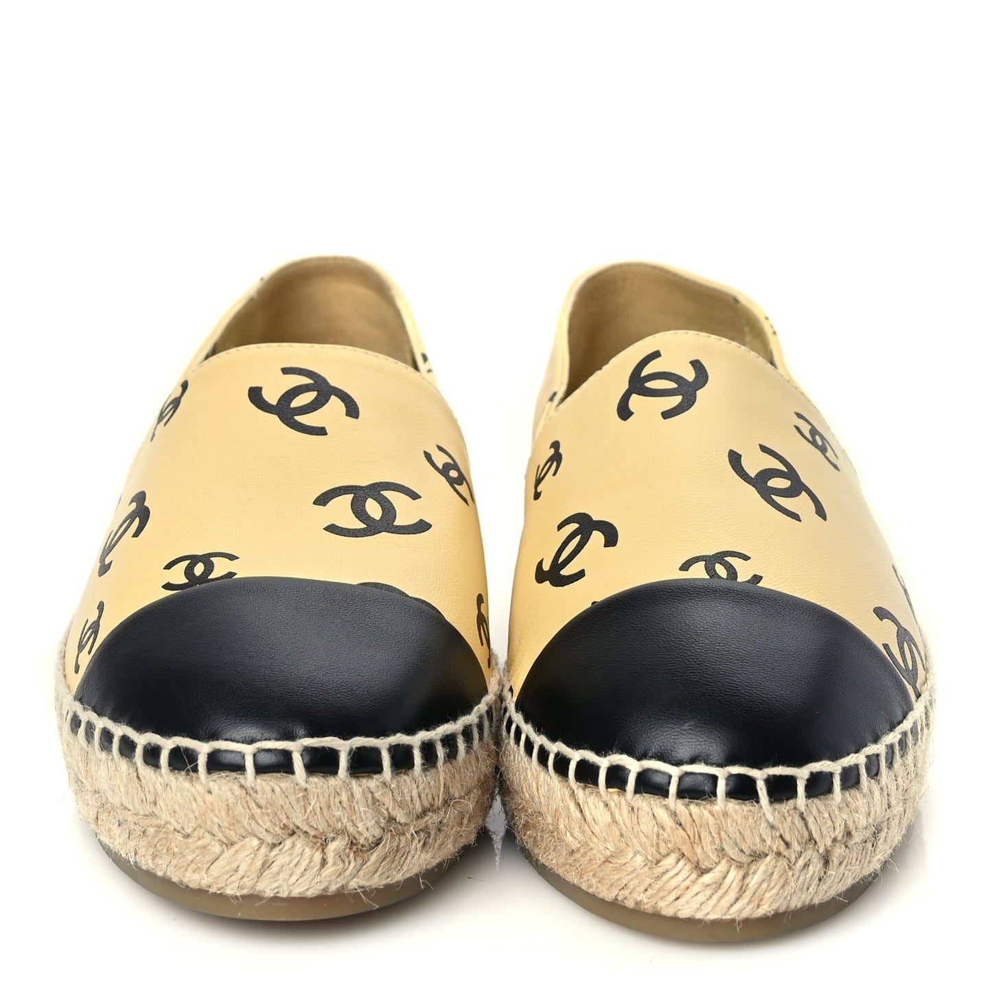 Chanel Lambskin Printed Coco Beach Espadrilles 38 Beige Black