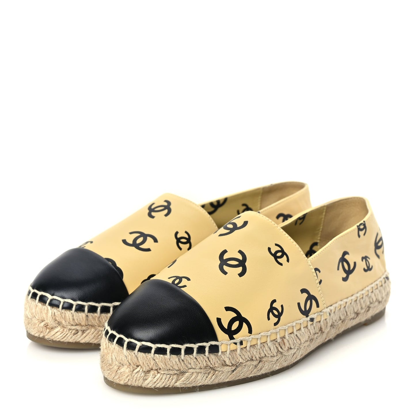 Chanel Lambskin Printed Coco Beach Espadrilles 38 Beige Black