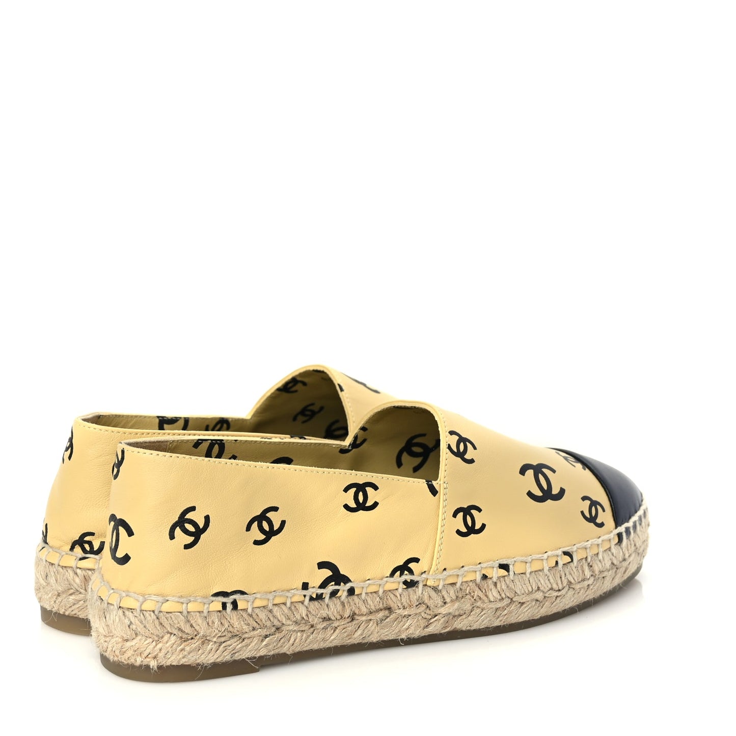 Chanel Lambskin Printed Coco Beach Espadrilles 38 Beige Black