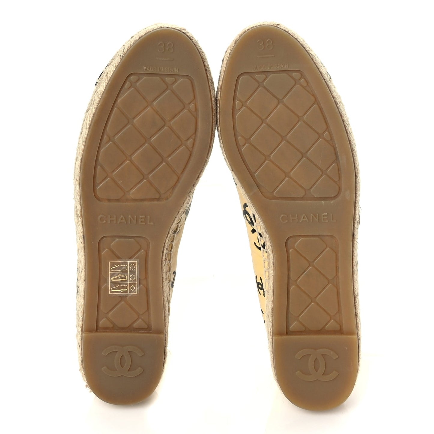 Chanel Lambskin Printed Coco Beach Espadrilles 38 Beige Black