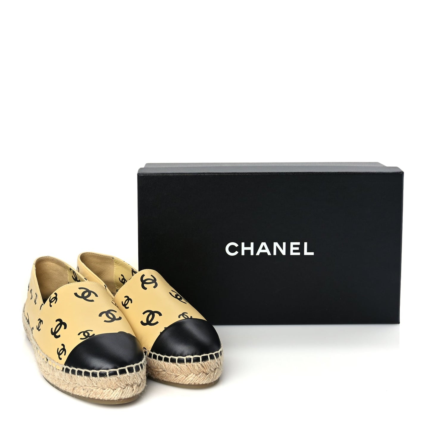 Chanel Lambskin Printed Coco Beach Espadrilles 38 Beige Black