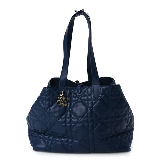 Christian Dior Calfskin Macrocannage Large Toujours   Deep Ocean Blue