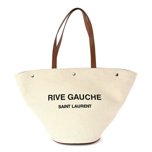 Saint Laurent Linen Calfskin Rive Gauche Tote  Greggio Brick