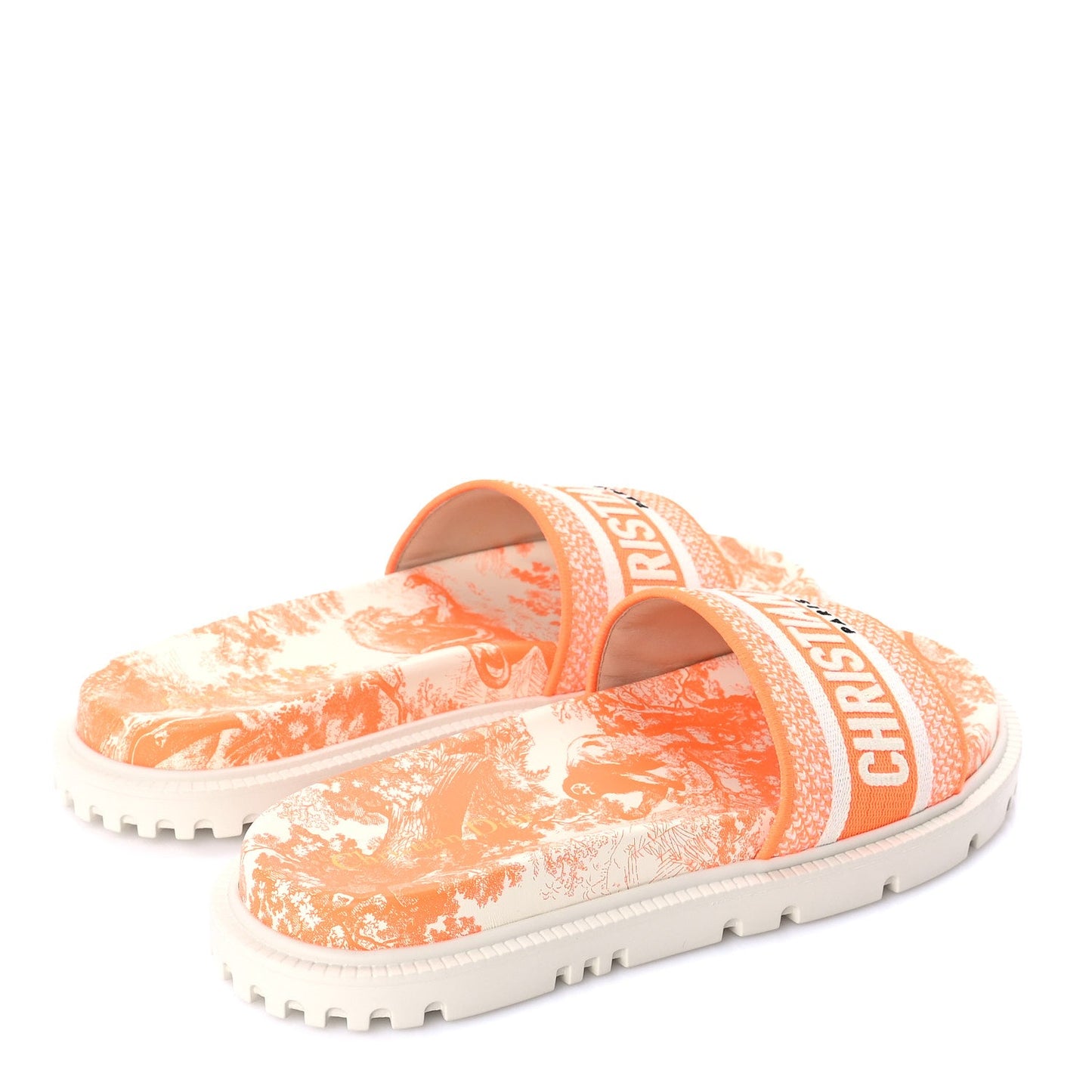Christian Dior Canvas Fluo Toile de Jouy Embroidered Dway 10mm Slide Sandals 39  White Orange