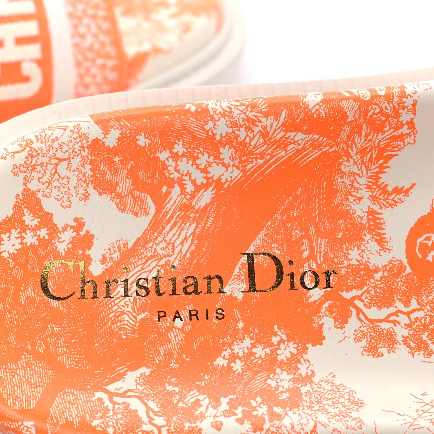 Christian Dior Canvas Fluo Toile de Jouy Embroidered Dway 10mm Slide Sandals 39  White Orange