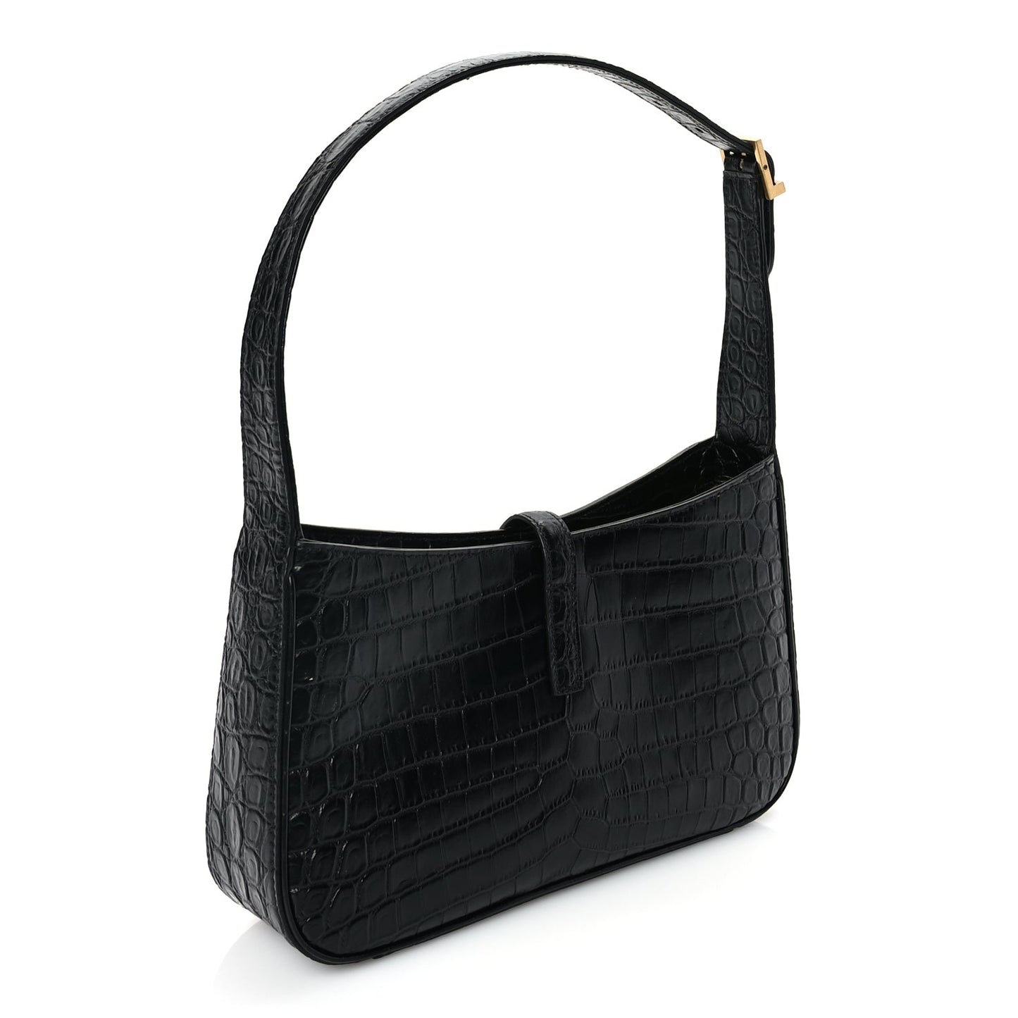 Saint Laurent Calfskin Crocodile Embossed Le 5 A 7 Hobo Black