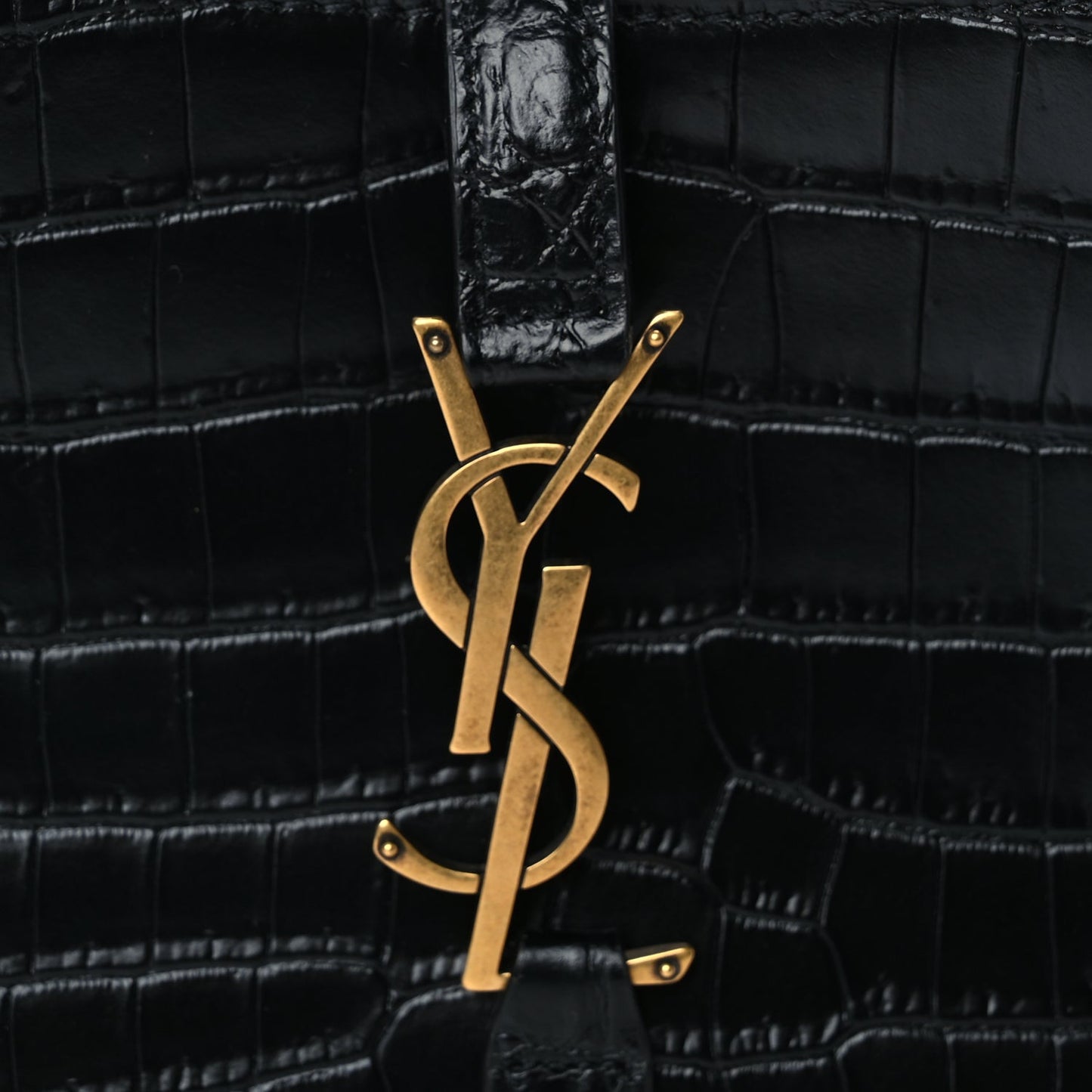 Saint Laurent Calfskin Crocodile Embossed Le 5 A 7 Hobo Black
