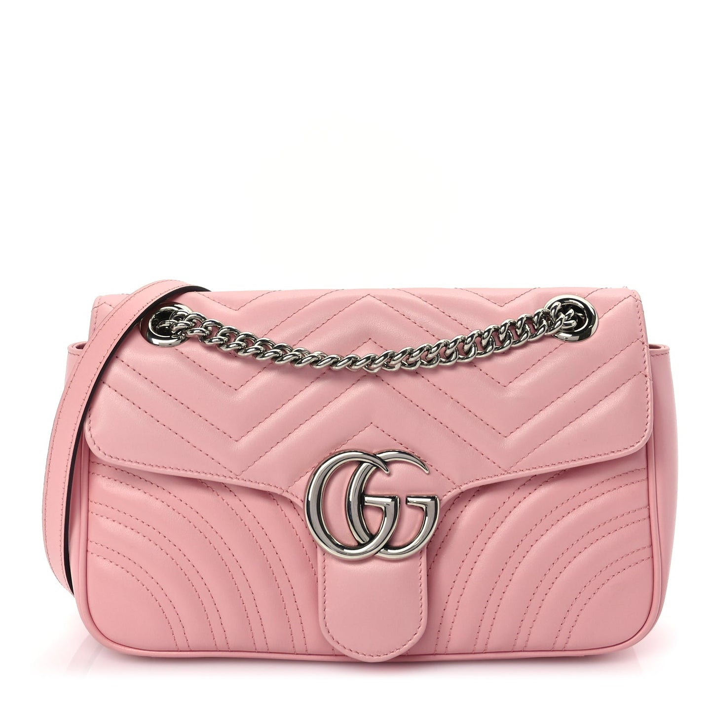 Gucci Calfskin Matelasse Small GG Marmont Shoulder Bag  Wild Rose