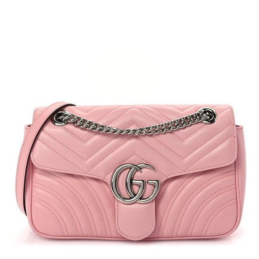 Gucci Calfskin Matelasse Small GG Marmont Shoulder Bag  Wild Rose