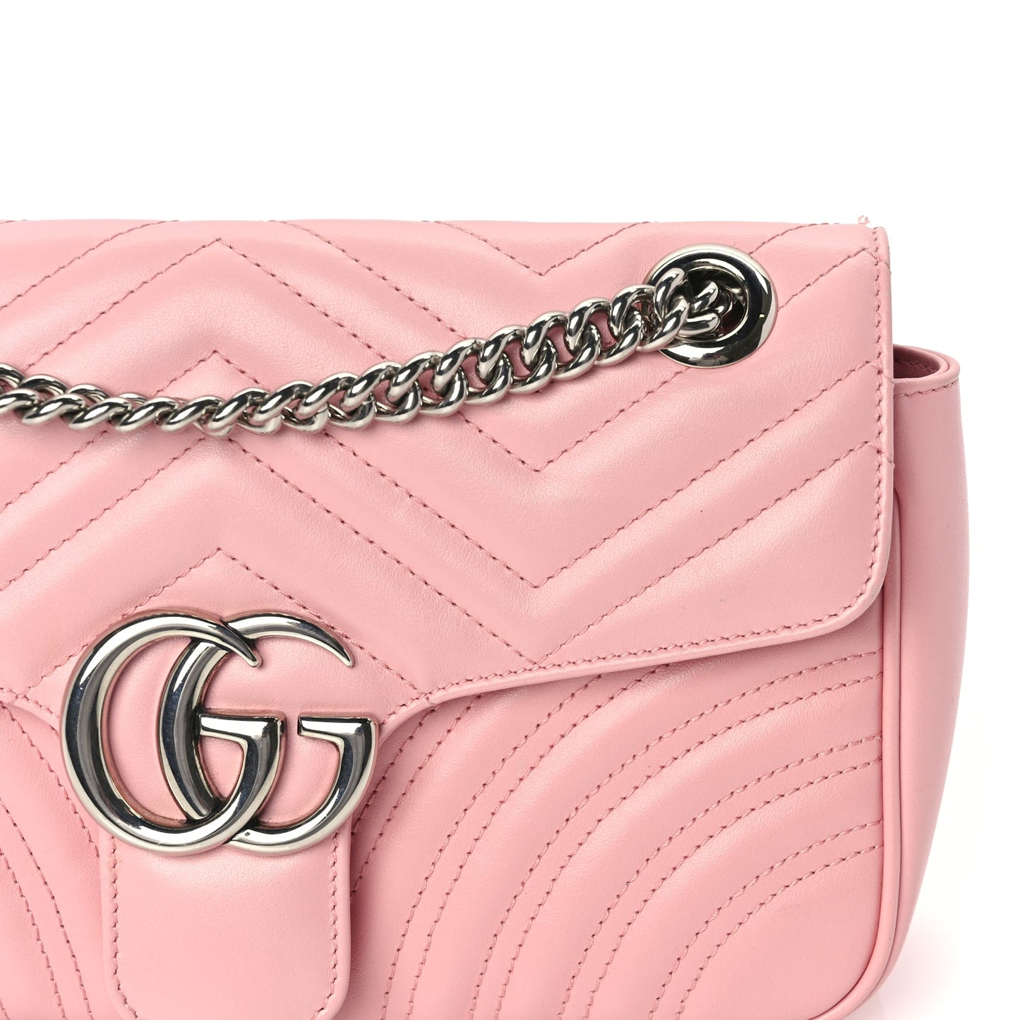 Gucci Calfskin Matelasse Small GG Marmont Shoulder Bag  Wild Rose