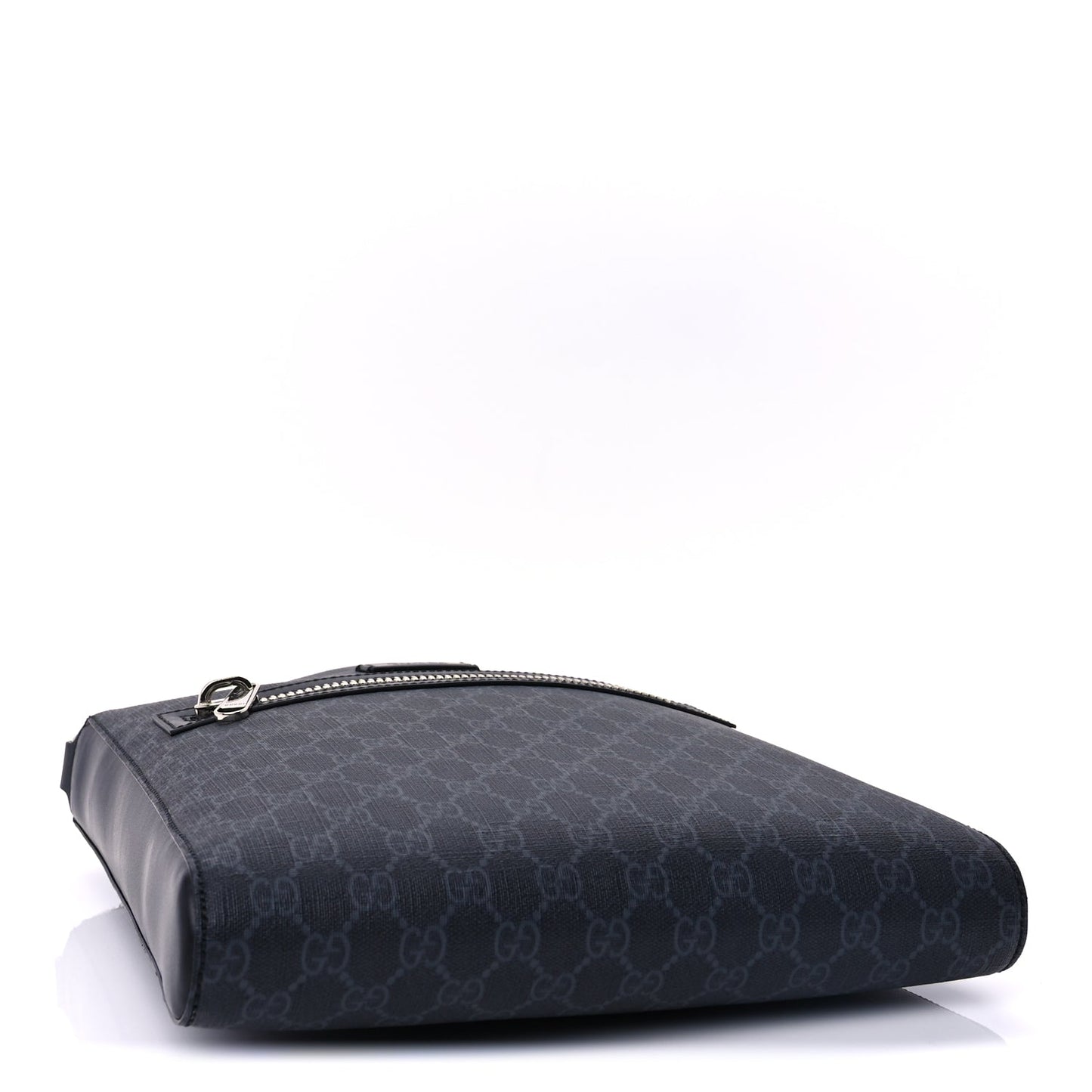 Gucci GG Supreme Monogram Appia Calfskin Web Flat Messenger Bag Black Grey