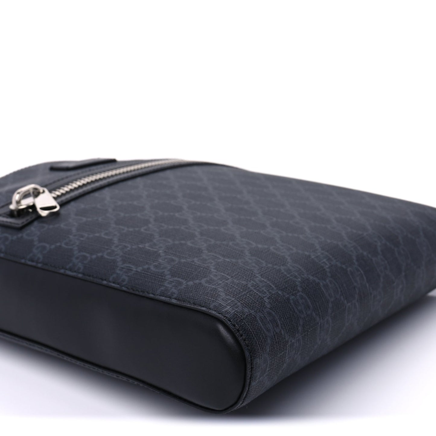 Gucci GG Supreme Monogram Appia Calfskin Web Flat Messenger Bag Black Grey