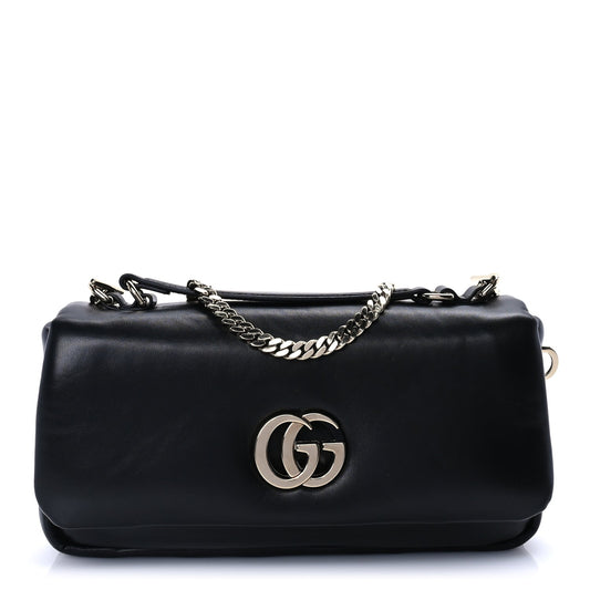 Gucci Lambskin Small GG Milano Top Handle Shoulder Bag Black