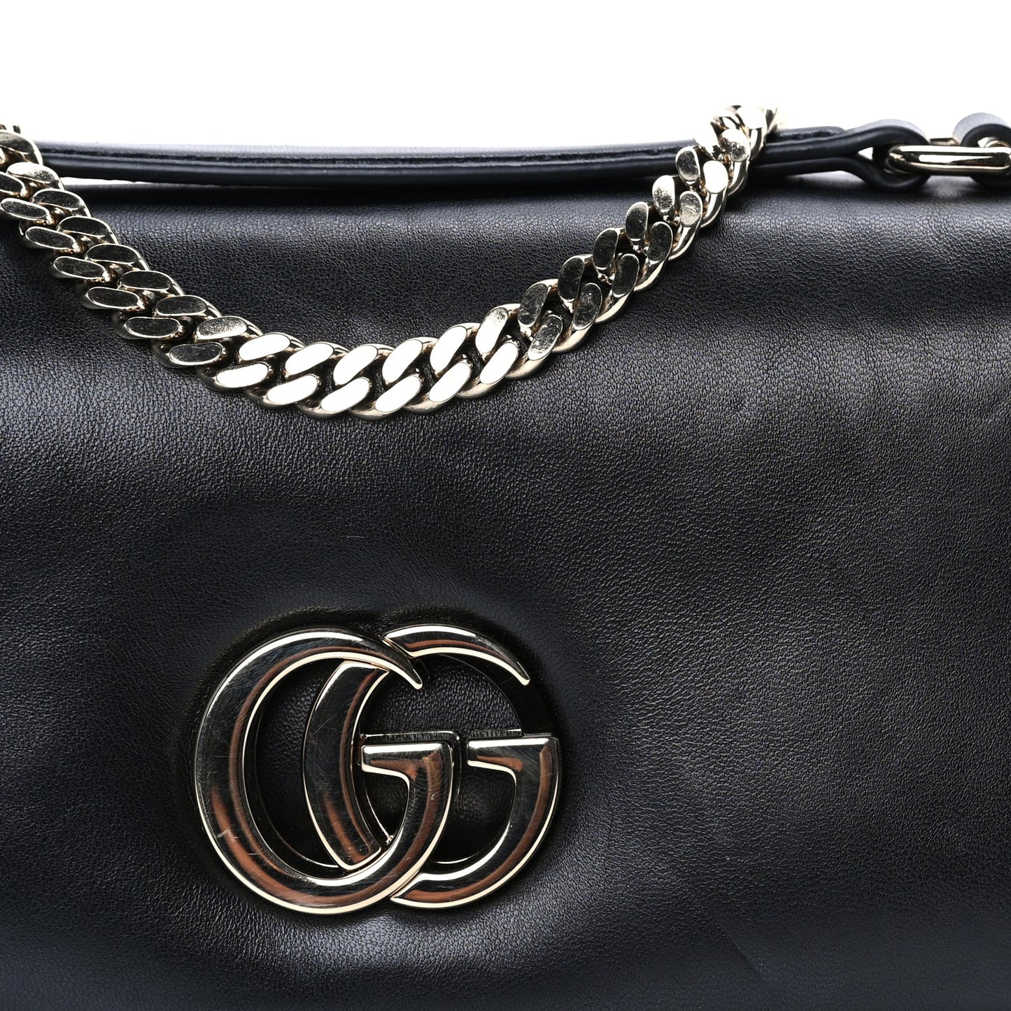 Gucci Lambskin Small GG Milano Top Handle Shoulder Bag Black