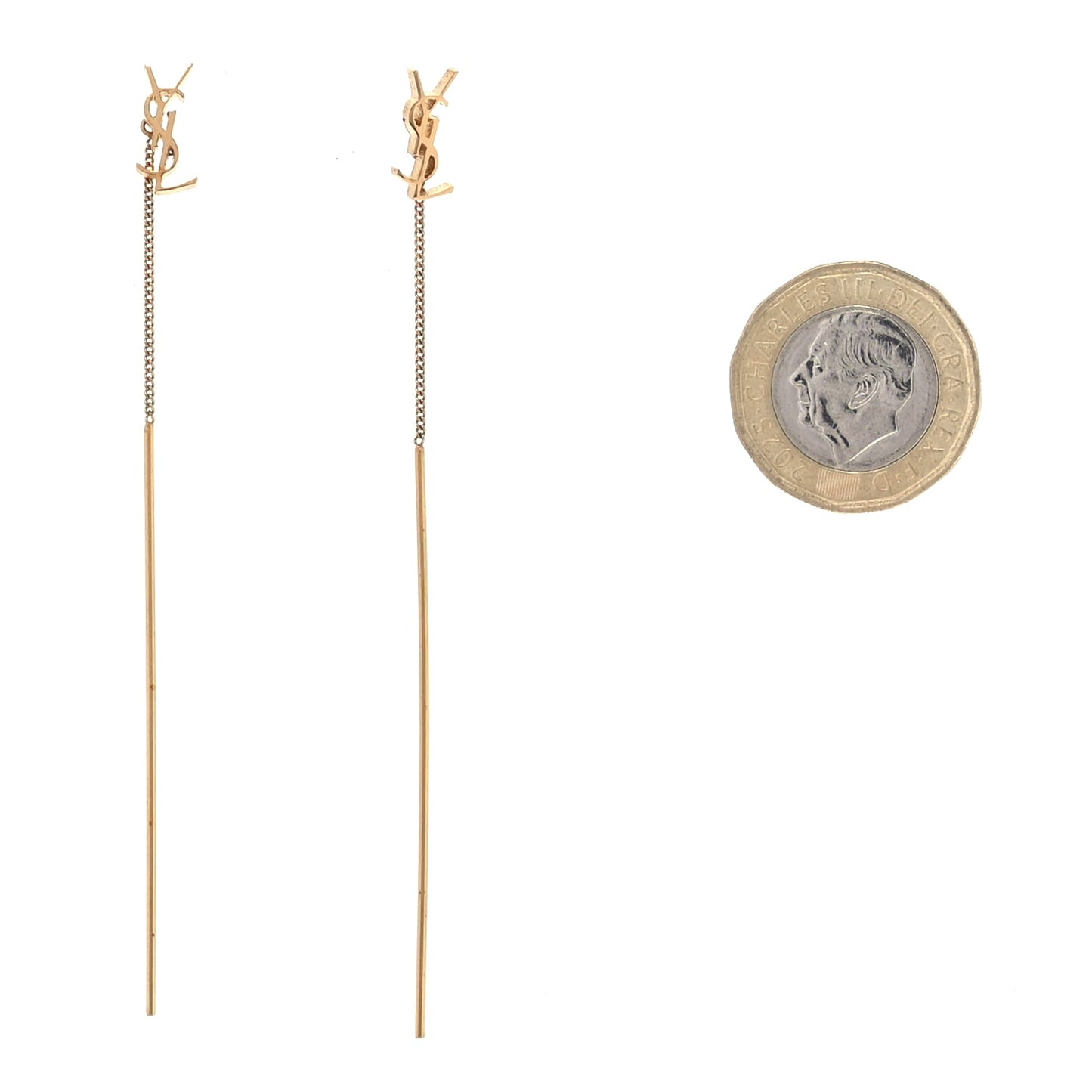 Saint Laurent Metal Monogram Pendant Threader Earrings Gold