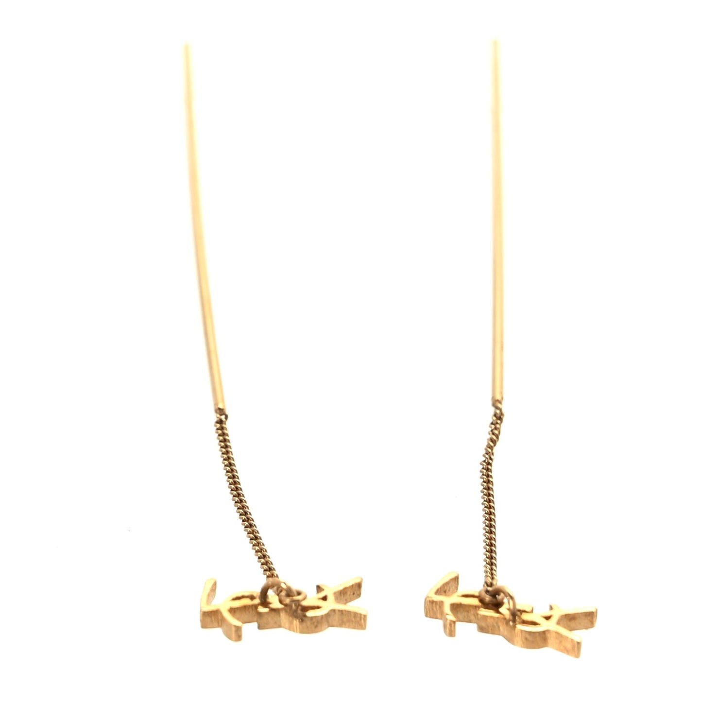 Saint Laurent Metal Monogram Pendant Threader Earrings Gold