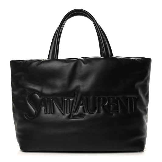 Saint Laurent Lambskin Wide Puffer Tote Black Black