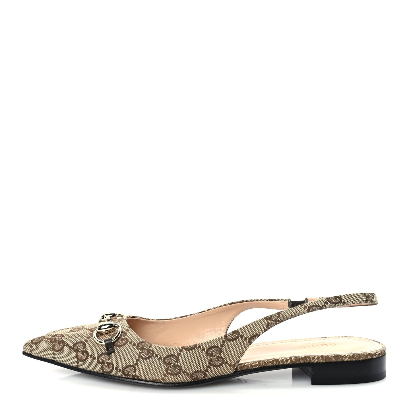 Gucci Monogram Horsebit Womens Slingback Ballet Flat 39  Beige Ebony Cocoa