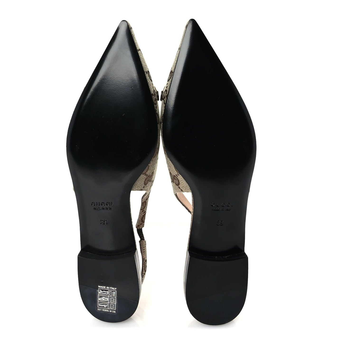 Gucci Monogram Horsebit Womens Slingback Ballet Flat 39  Beige Ebony Cocoa