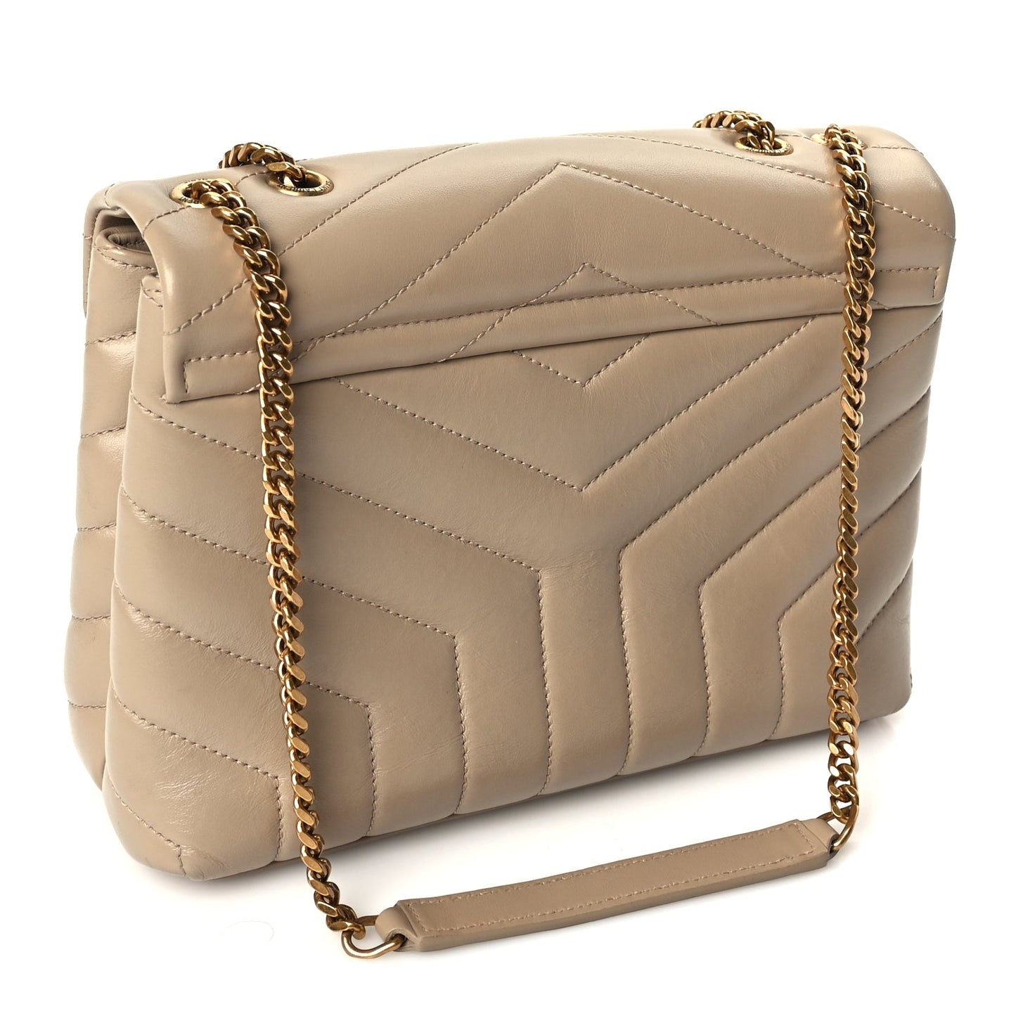 Saint Laurent Calfskin Y Quilted Monogram Small Loulou Chain Satchel Dark Beige