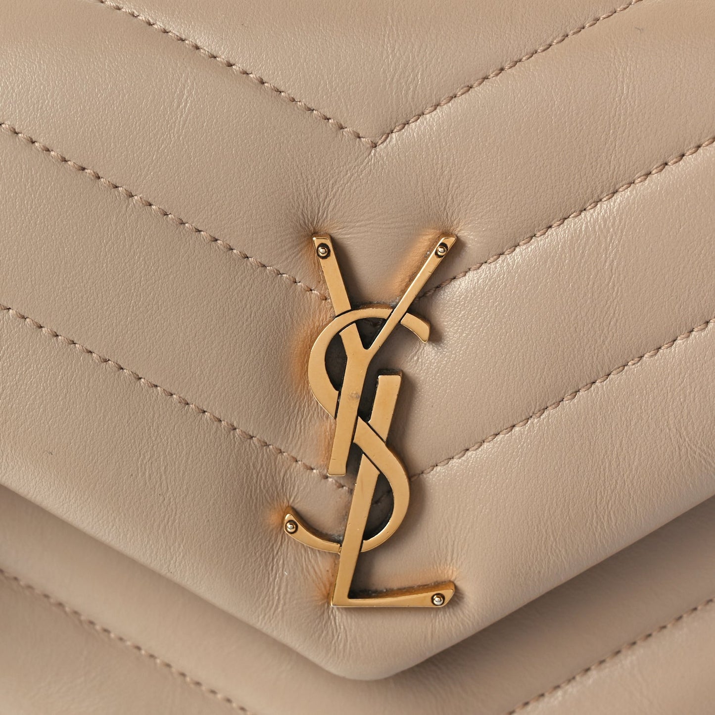 Saint Laurent Calfskin Y Quilted Monogram Small Loulou Chain Satchel Dark Beige