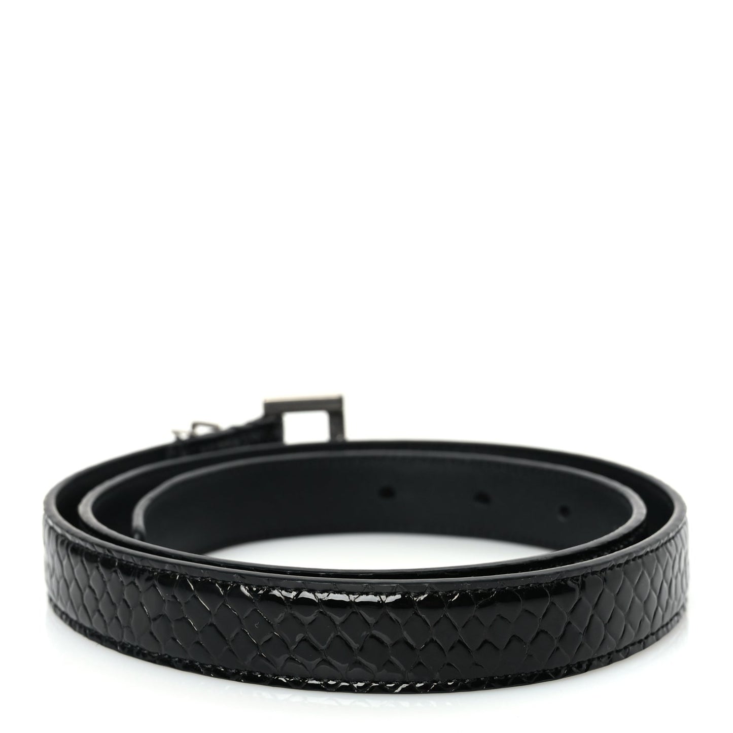 Saint Laurent Calfskin Crocodile Embossed Monogram Square Buckle Belt 75 30 Black