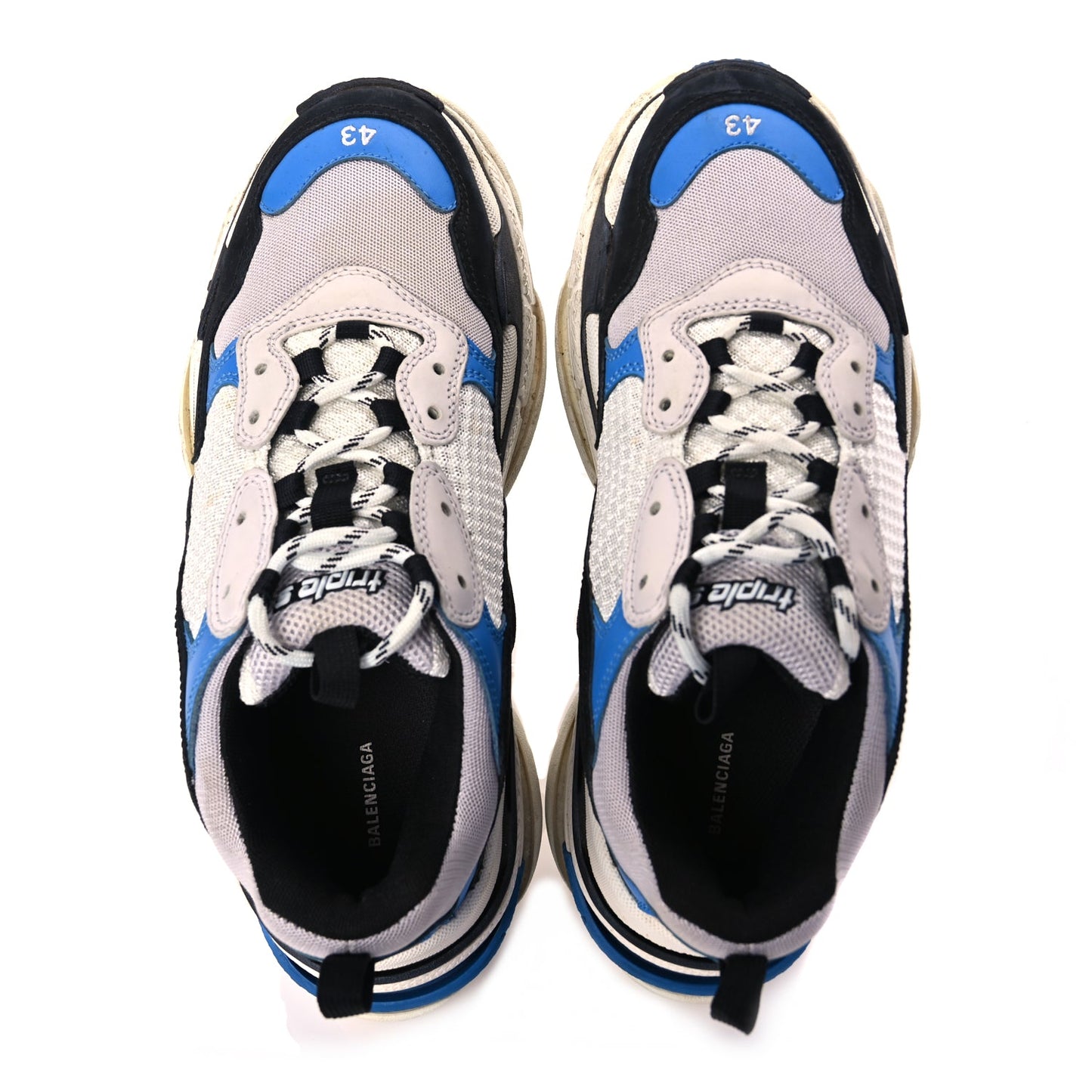 Balenciaga Fabric Mesh Mens Triple S Sneakers 43 Black Blue White