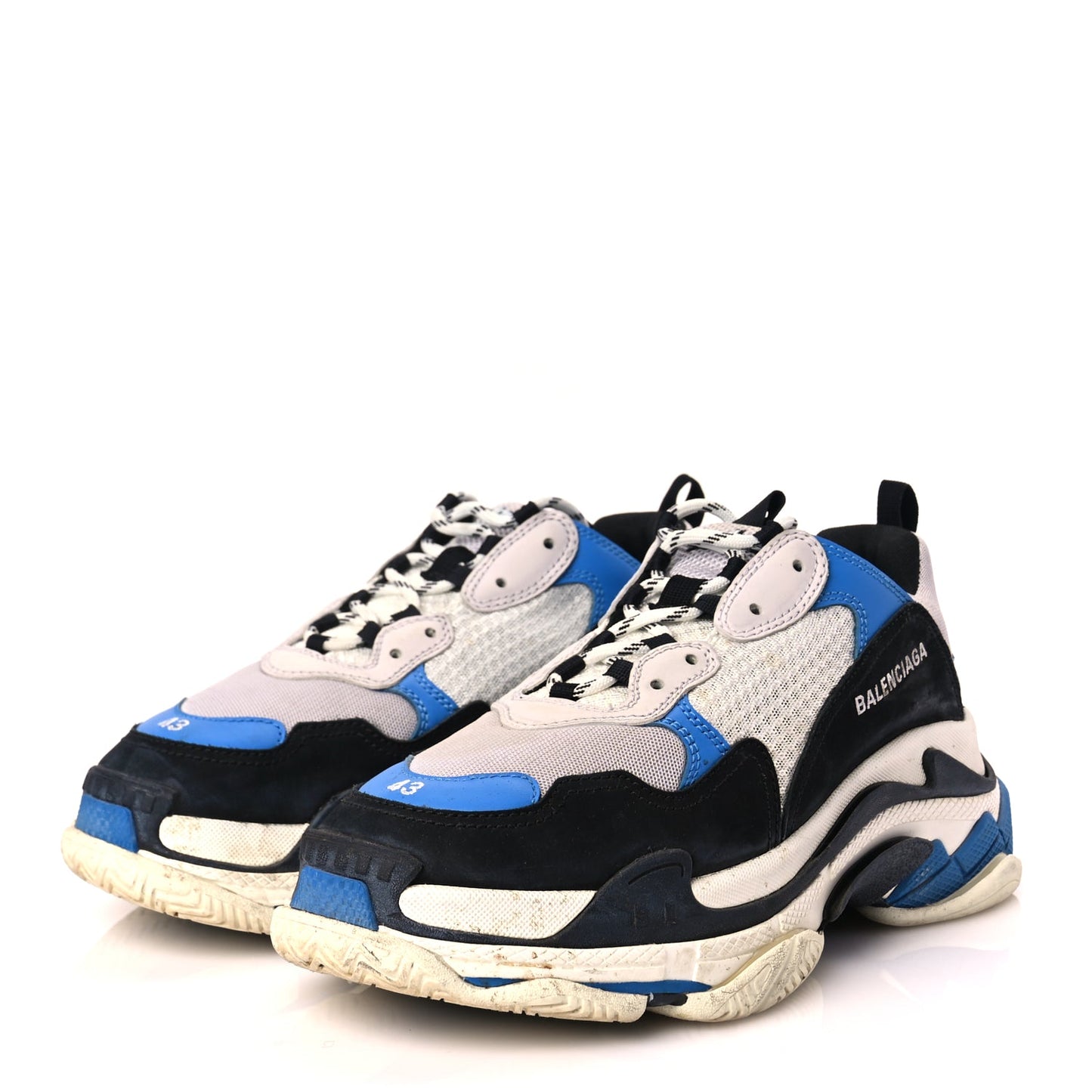 Balenciaga Fabric Mesh Mens Triple S Sneakers 43 Black Blue White