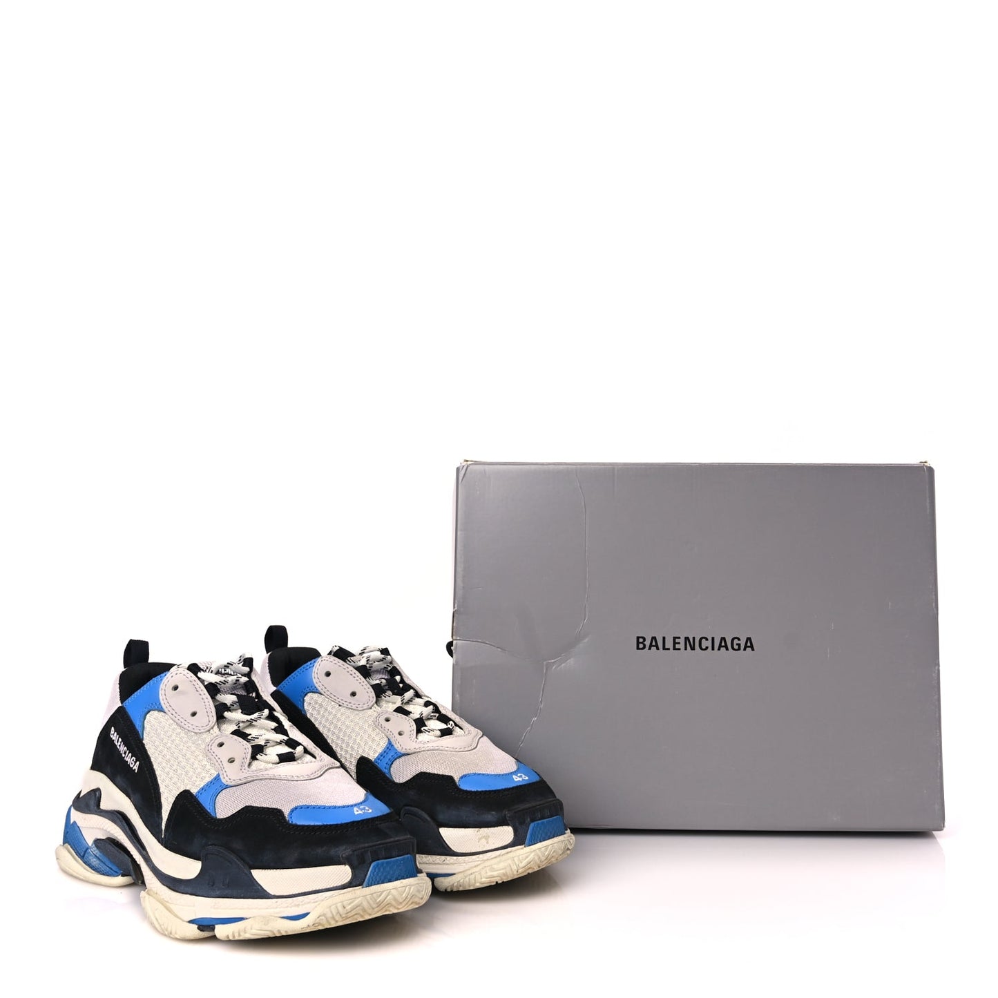 Balenciaga Fabric Mesh Mens Triple S Sneakers 43 Black Blue White