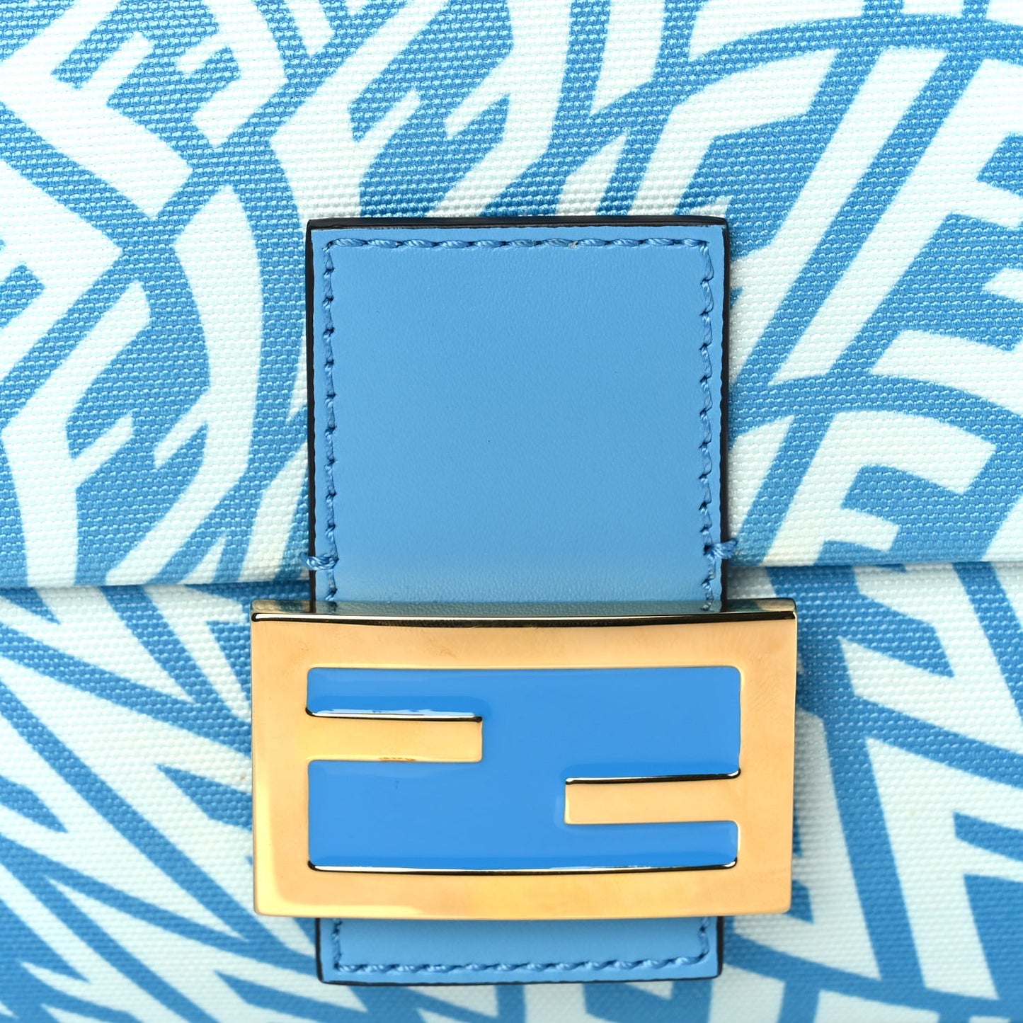 Fendi X SARAH COLEMAN Glazed Canvas Vitello King FF Vertigo Baguette 1997  Cyber Blue White