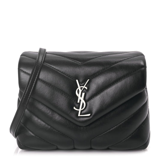 Saint Laurent Calfskin Y Quilted Monogram Toy Loulou Crossbody Bag Black