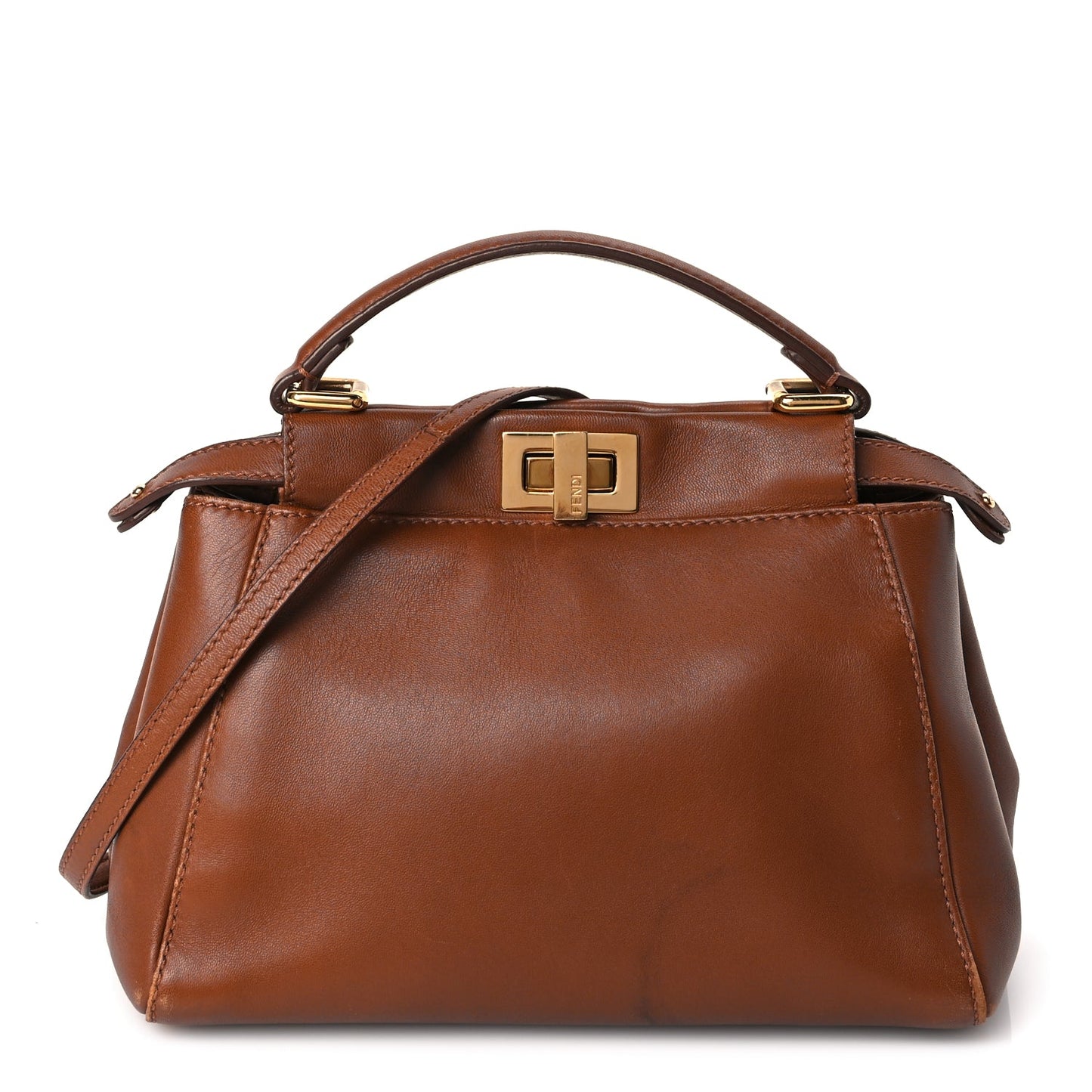 Fendi Nappa Mini Peekaboo Iconic Satchel Corteccia