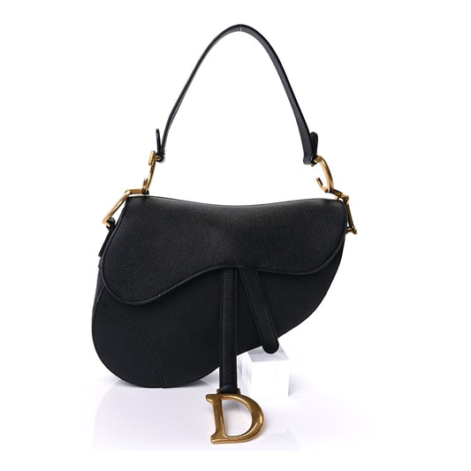 Christian Dior Grained Calfskin Saddle Bag  Black