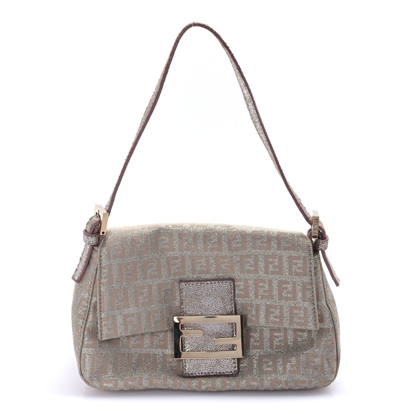 Fendi Metallic Jacquard Zucchino Suede Mini Mama Baguette  Cipria Argento Grigio