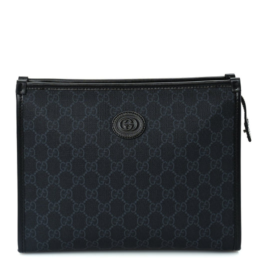 Gucci GG Supreme Monogram Azalea Calfskin Retro Interlocking G Beauty Case  Black