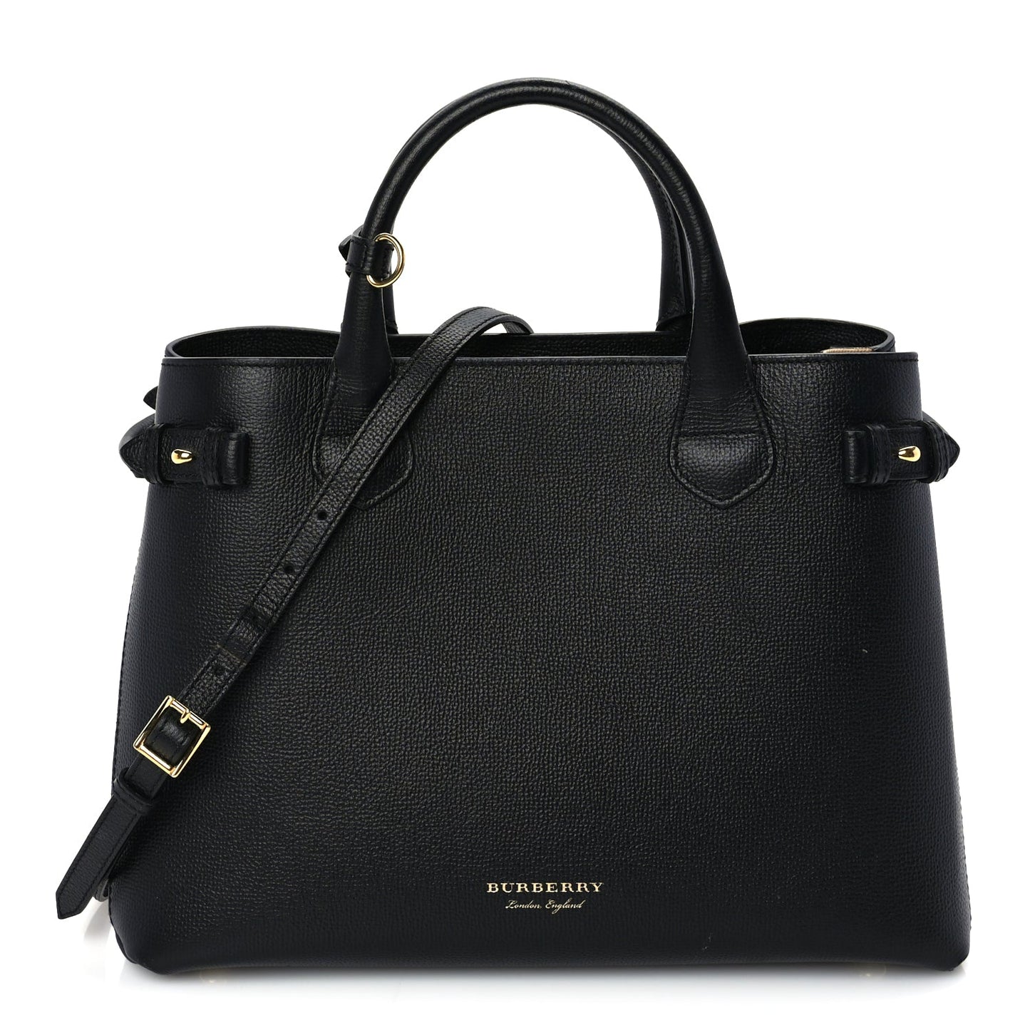 Burberry Grainy Calfskin House Check Medium Banner Tote Black
