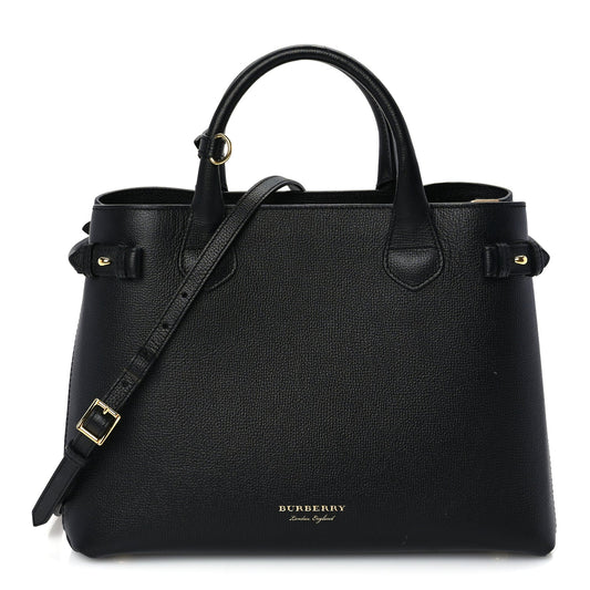 Burberry Grainy Calfskin House Check Medium Banner Tote Black