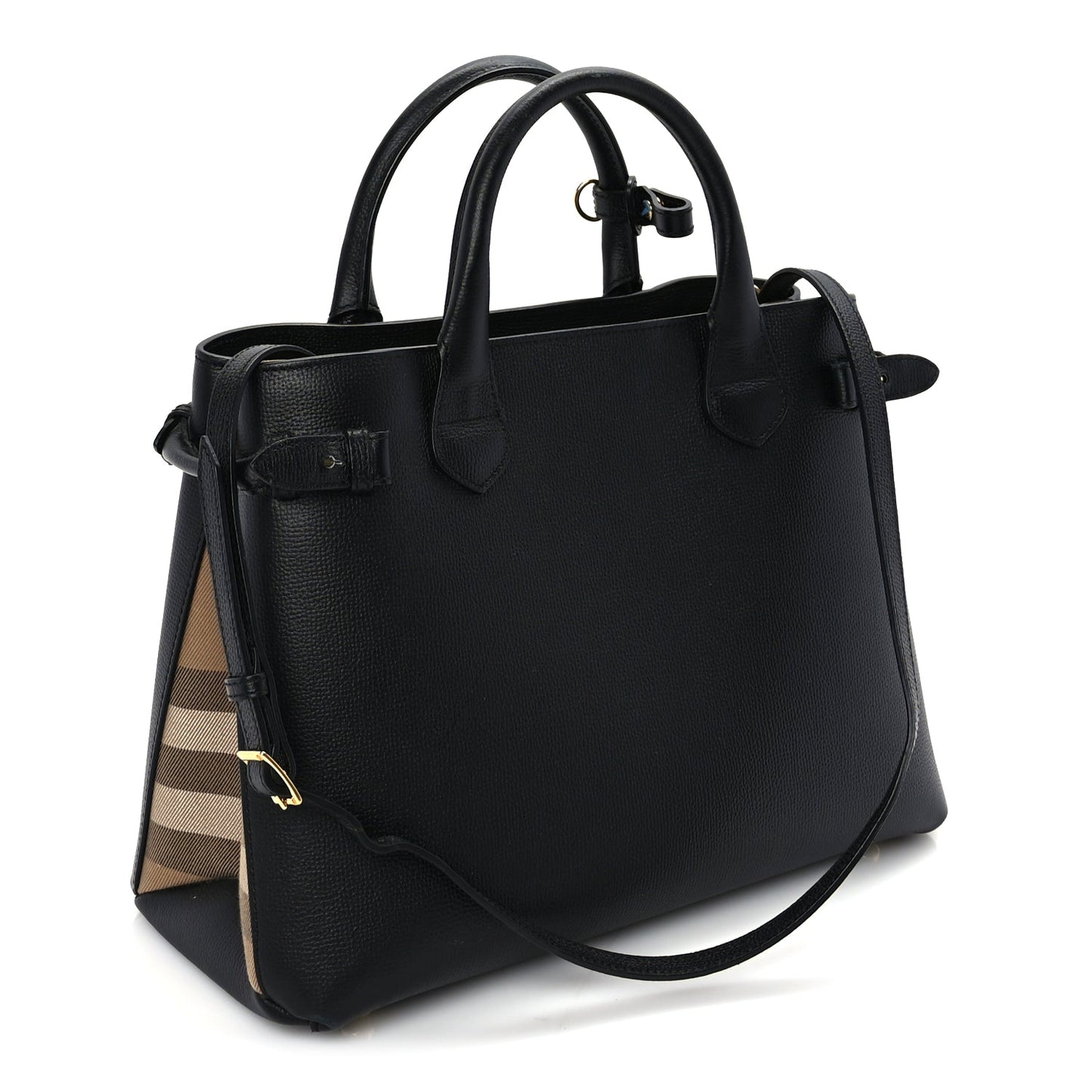 Burberry Grainy Calfskin House Check Medium Banner Tote Black