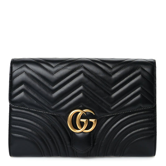 Gucci Calfskin Matelasse GG Marmont Clutch Black