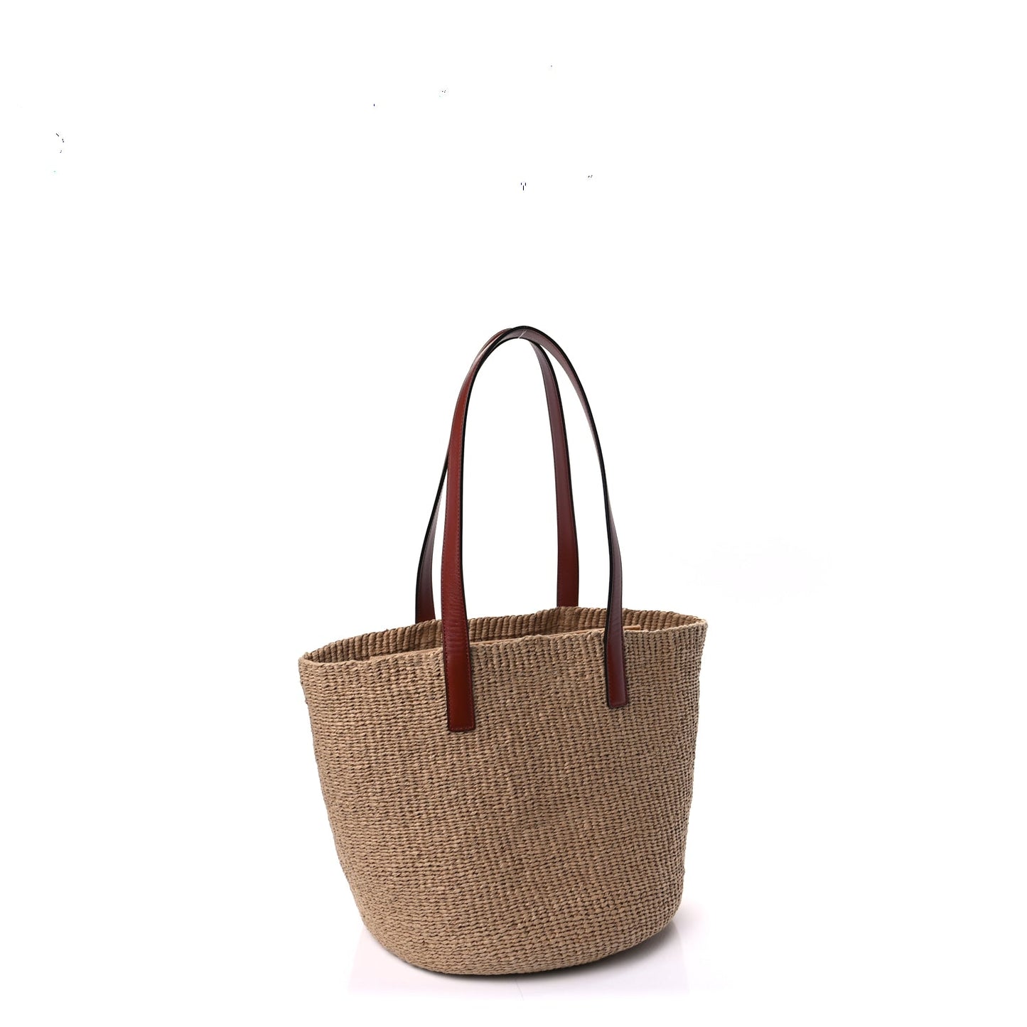 Chloe Raffia Calfskin Horse Medal Large Basket Tote  Sepia Brown