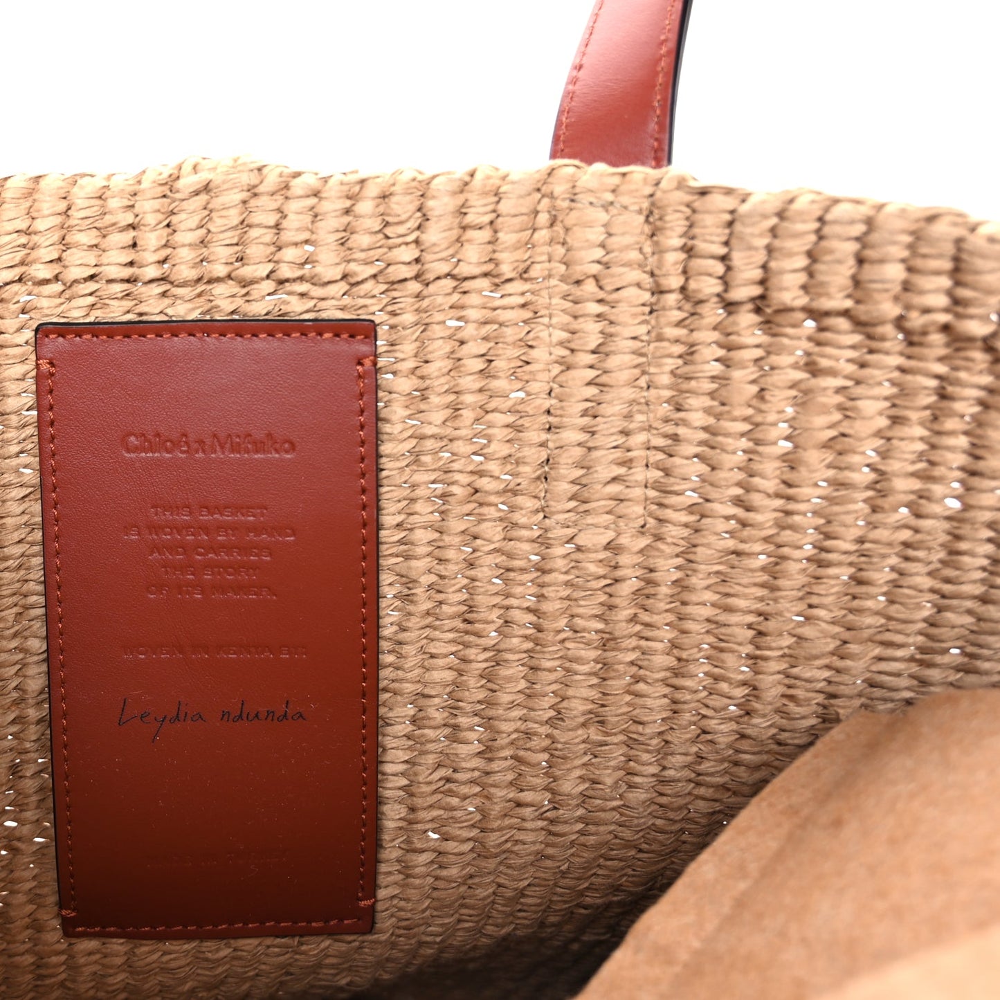 Chloe Raffia Calfskin Horse Medal Large Basket Tote  Sepia Brown