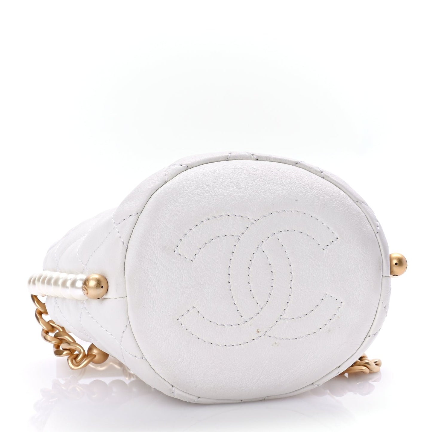 Chanel Calfskin Quilted Pearl Mini About Pearls Drawstring Bucket Bag White