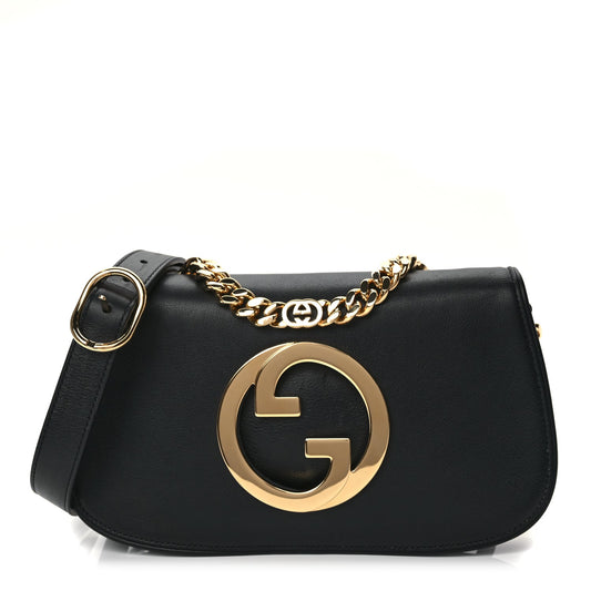 Gucci Roxy Calfskin Blondie Chain Shoulder Flap Bag Black
