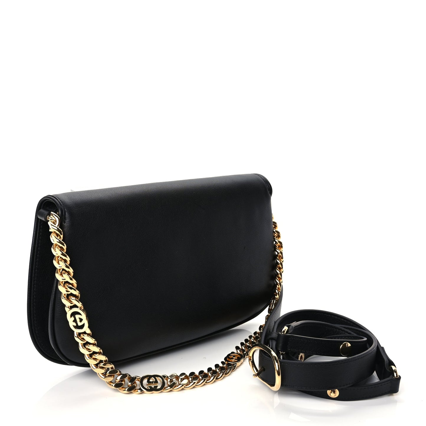 Gucci Roxy Calfskin Blondie Chain Shoulder Flap Bag Black