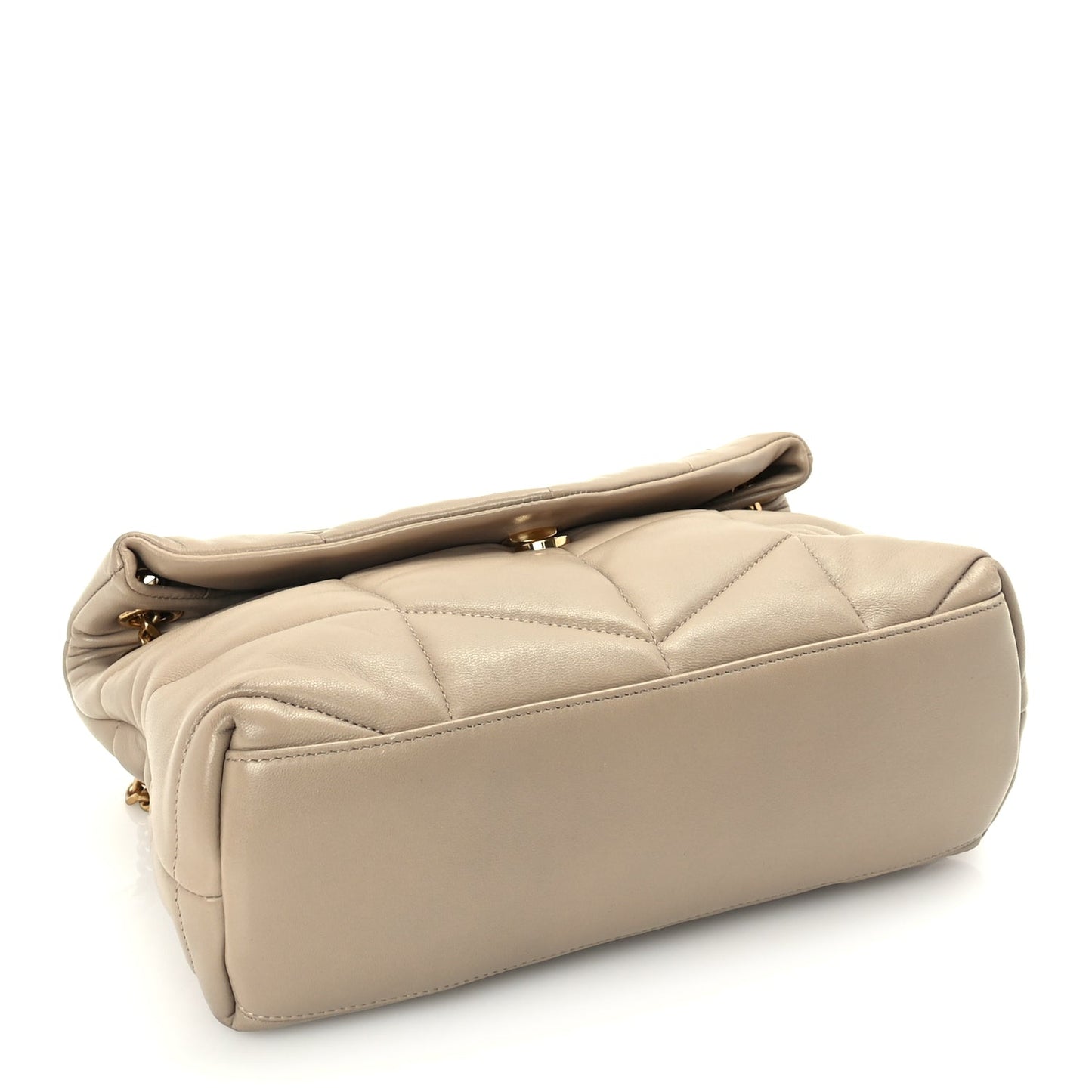 Saint Laurent Lambskin Quilted Small Loulou Puffer Monogram Chain Satchel Dark Beige Dark Beige