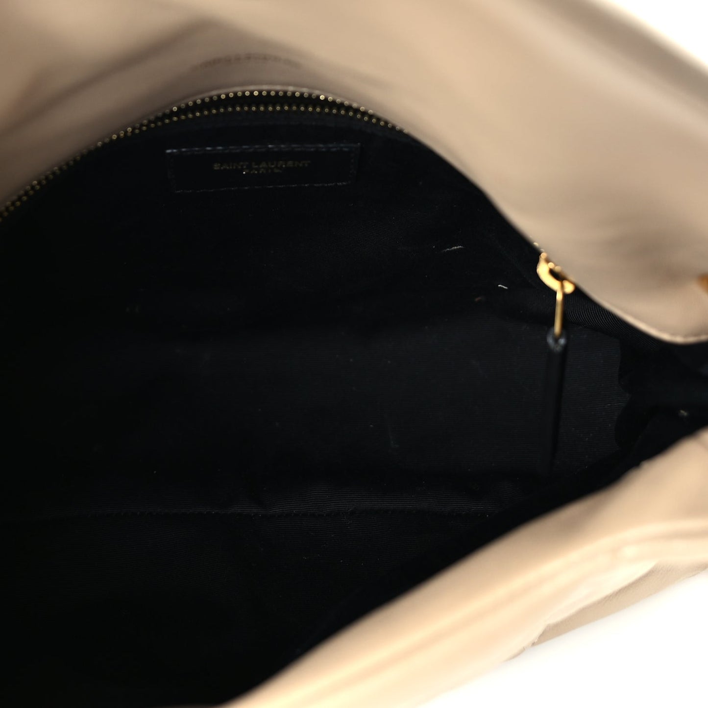 Saint Laurent Lambskin Quilted Small Loulou Puffer Monogram Chain Satchel Dark Beige Dark Beige